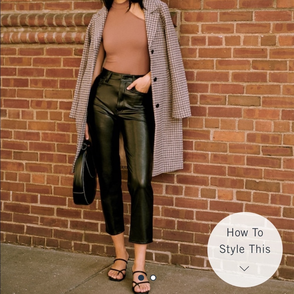 Vegan Leather Ankle Straight Pants